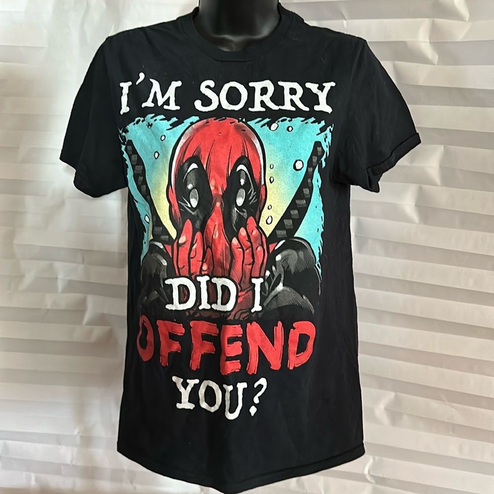 Marvel Deadpool "Did I Offend You?" Black T-Shirt Size Small Graphic Tee